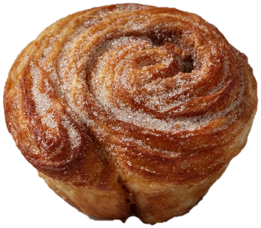 An Original Duffeyroll, its buttery layers swirled with cinnamon sugar