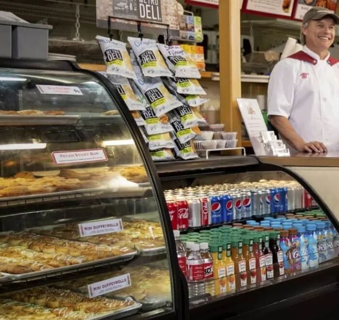 The pastry case at a Duffeyrolls café.